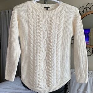 Chunky Cable Knit Wool Blend Stretchy Talbots Sweater Cream Size Small Petite